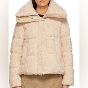 Hugo Boss Partedy down and feather quilted faux shearling jacket  Size 6 NWT